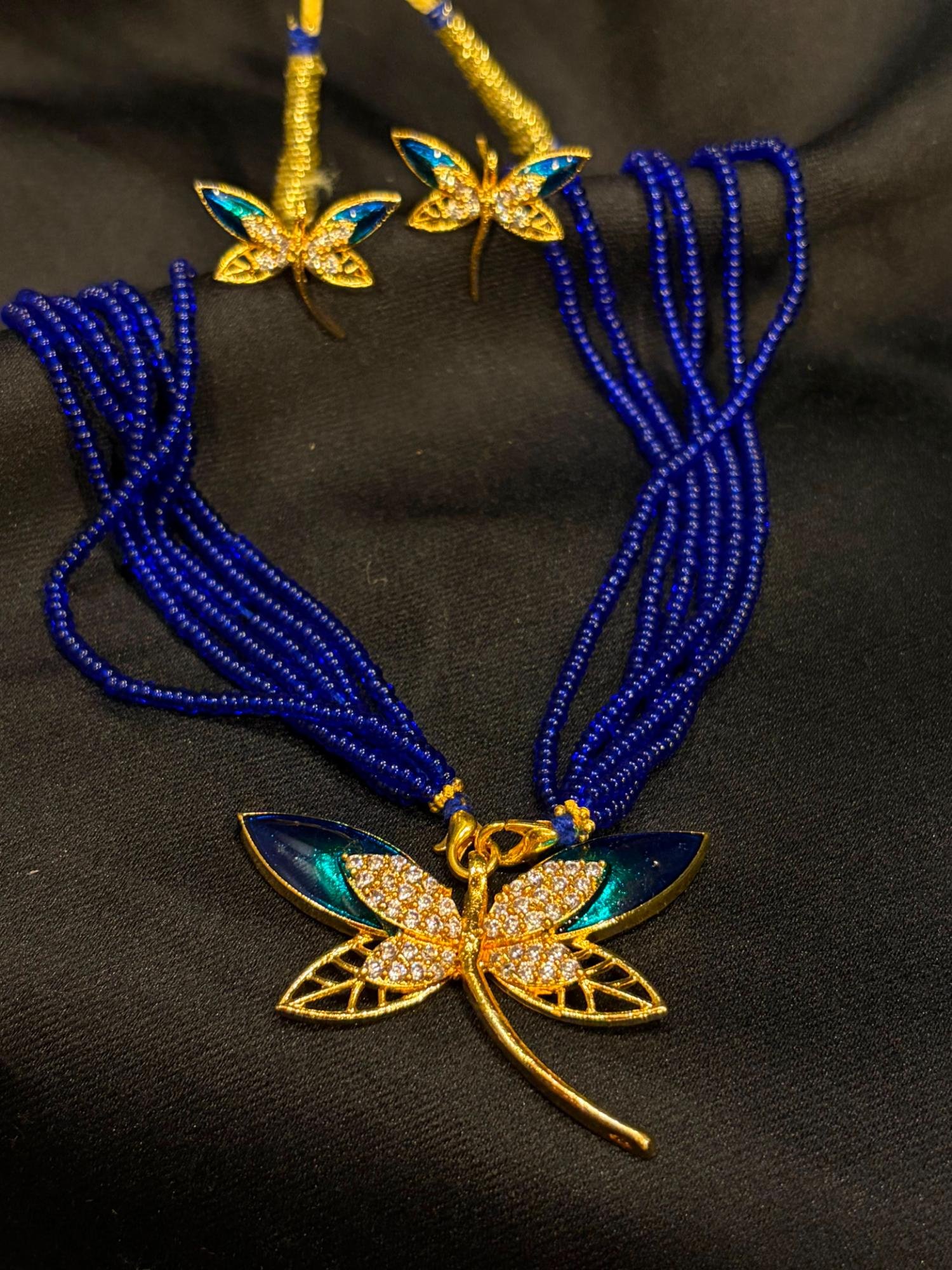 Royal Blue Mina Butterfly Pendant Set