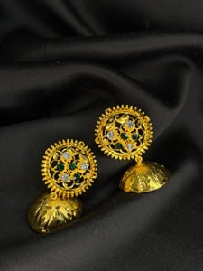 Pushpika jhumka(white and green stone)